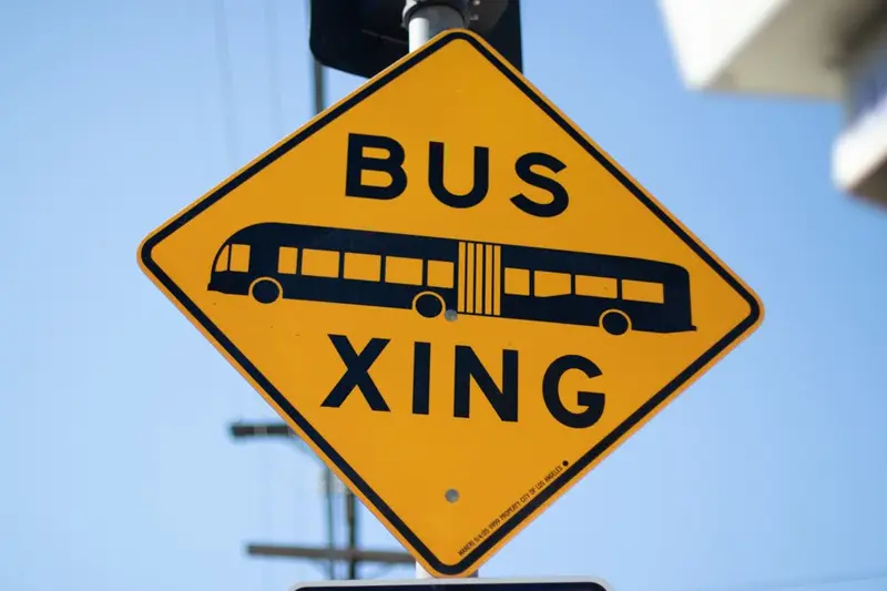 Two Metro buses involved in a collision on Grand Avenue in Los Angeles, California.
